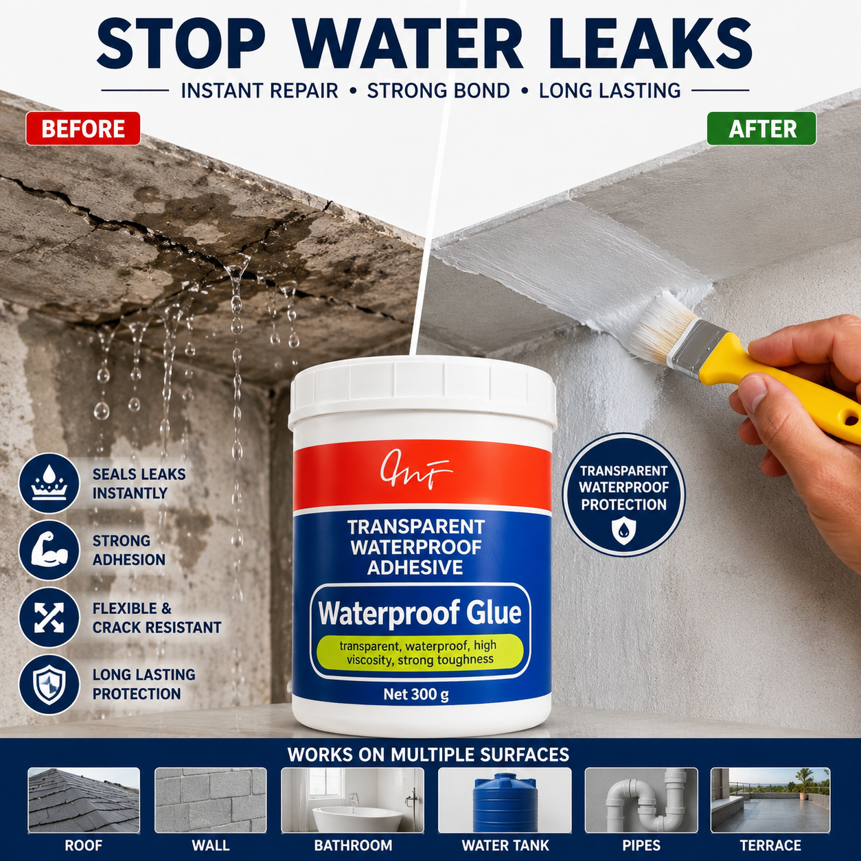Transparent Waterproof Glue (Pack Of 2 ) + Free Brush