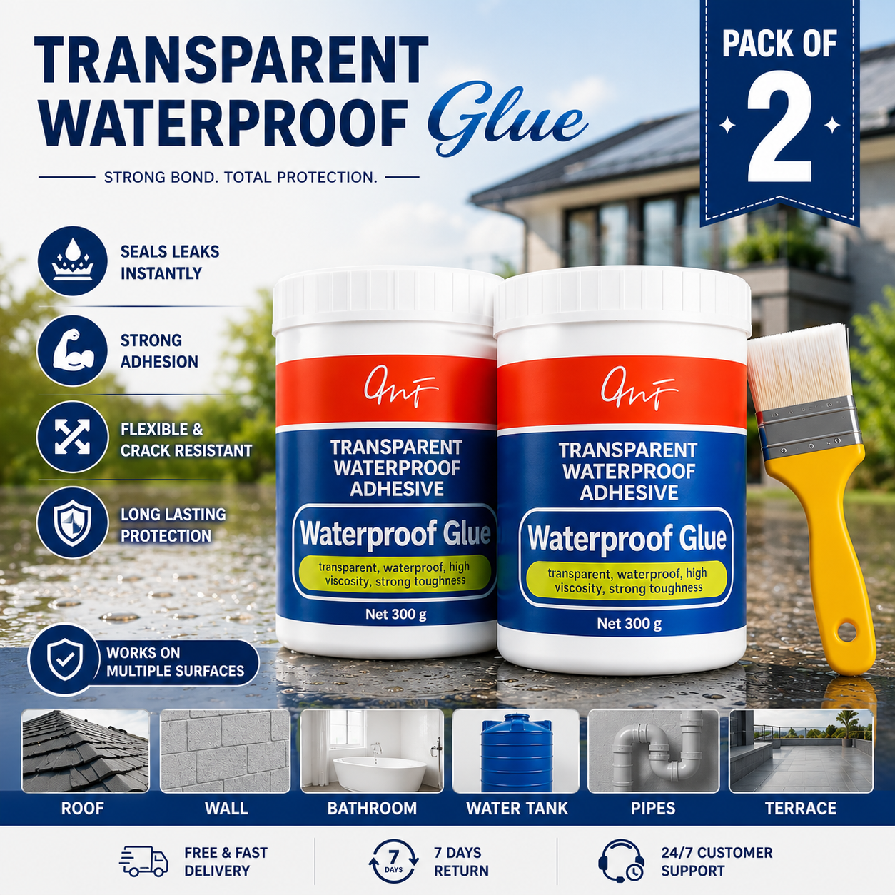 Transparent Waterproof Glue (Pack Of 2 ) + Free Brush